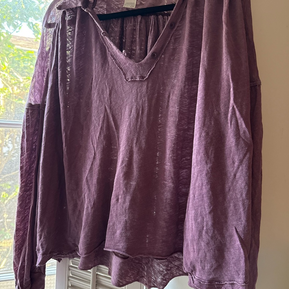 Free People Linen & Cotton Purple Top